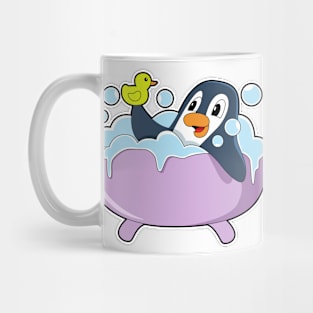 Penguin in Bathtub with Duck Mug